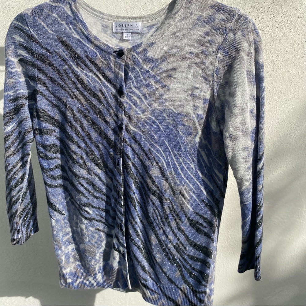 Y2K Silver & Blue Glitter Mixed Animal Print Cardigan Size Small - Picture 2 of 6